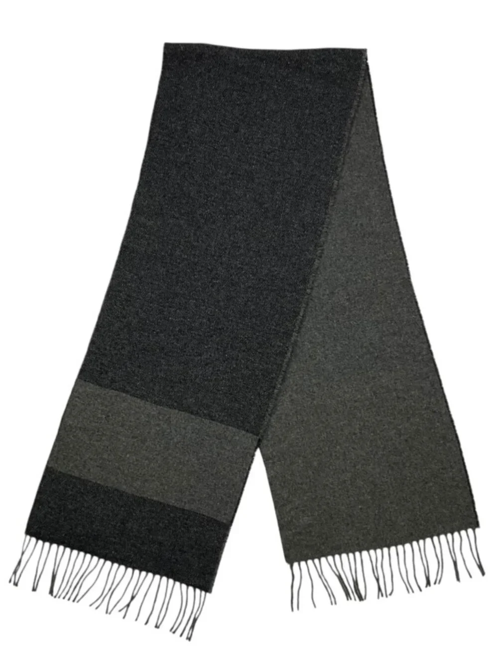 Italian Woollen Treasures Wool Scarf Gray Blue Striped Fringe NEW